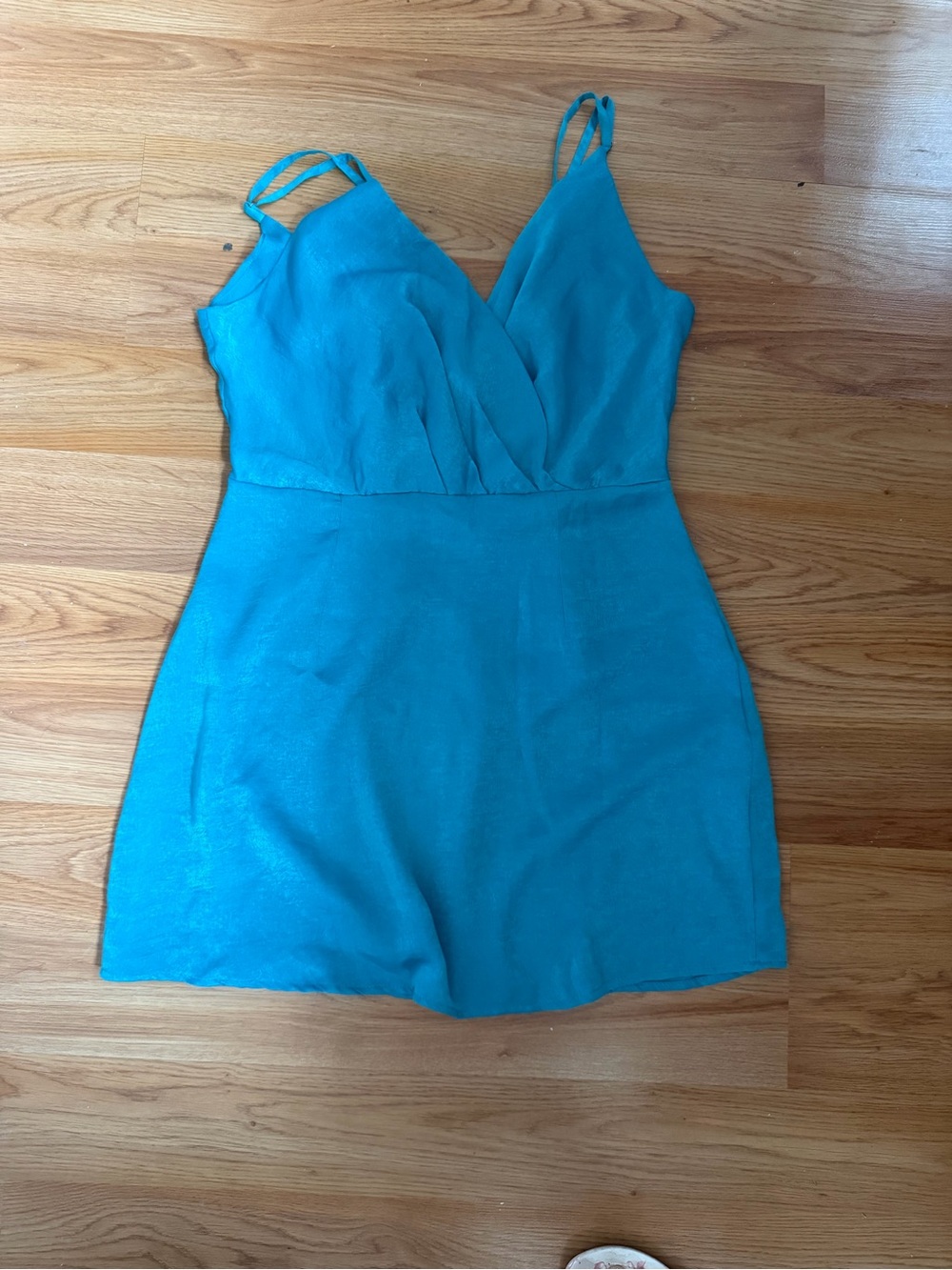 Naked wardrobe Teal Wrap-Front Mini Dress